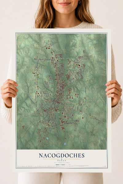 Map of Nacogdoches, Texas, 18 x 24 inch unframed archival matte print