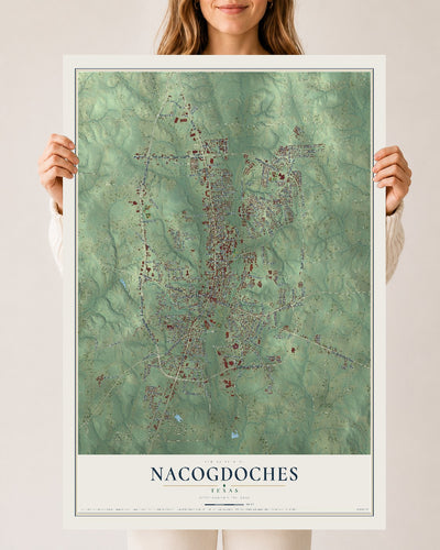 Map of Nacogdoches, Texas, 24 x 36 inch unframed archival matte print