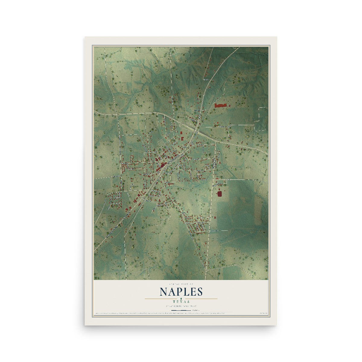 Map of Naples, Texas, 12 x 18 inch unframed archival matte print