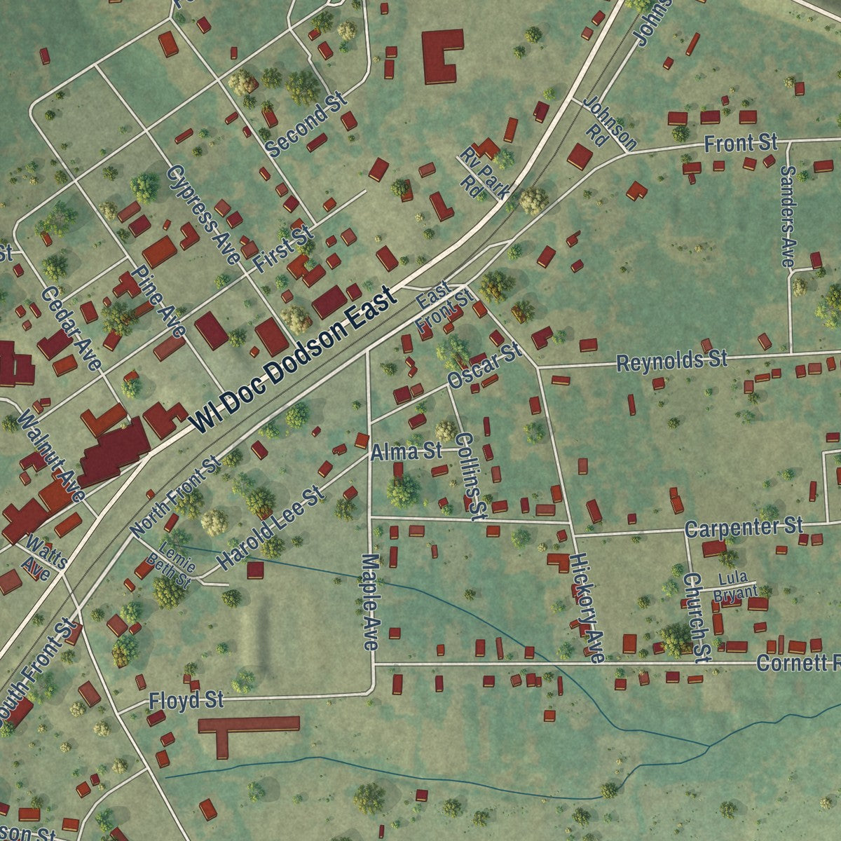 Close-up of the map of Naples, Texas print showing street and building detail