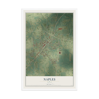 Map of Naples, Texas, 12 x 18 inch print in a white wood frame