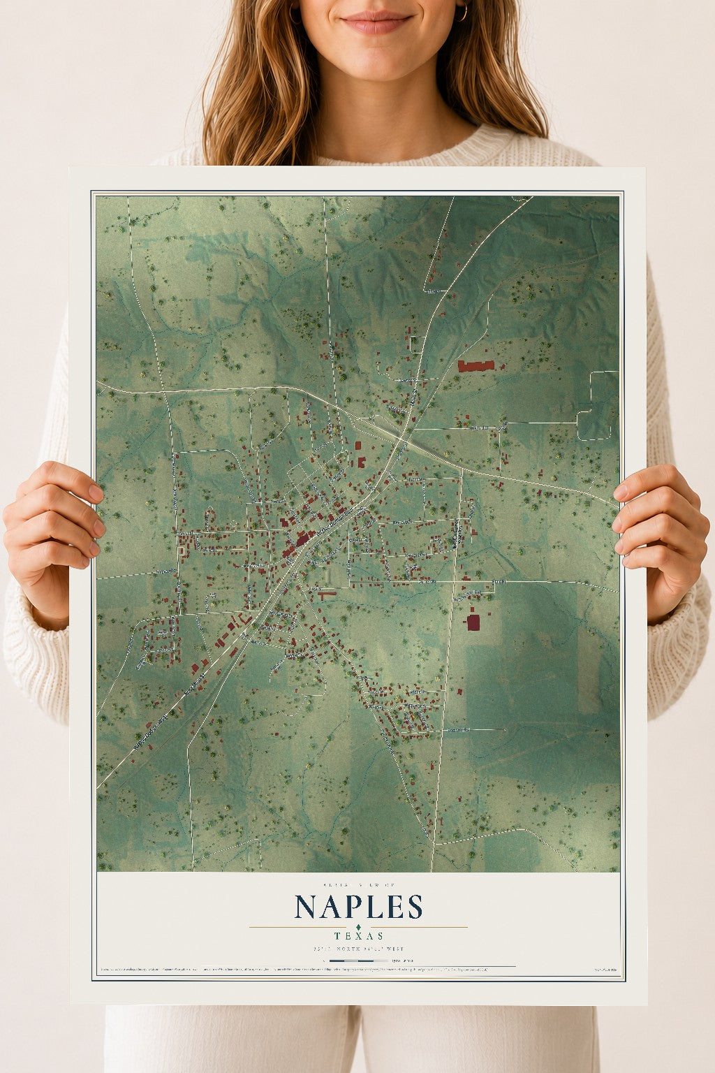 Map of Naples, Texas, 18 x 24 inch unframed archival matte print