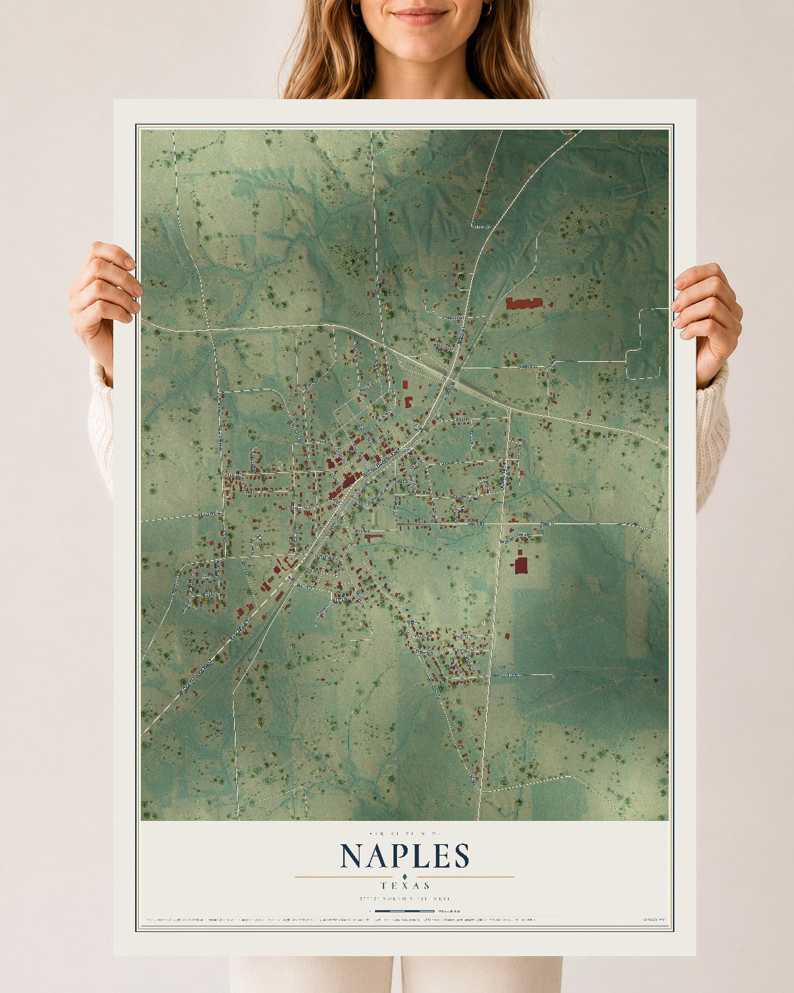 Map of Naples, Texas, 24 x 36 inch unframed archival matte print