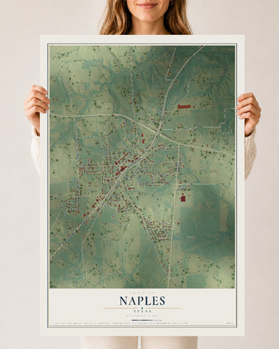 Map of Naples, Texas, 24 x 36 inch unframed archival matte print