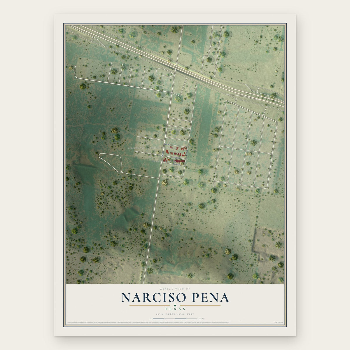 Narciso Pena, Texas map print, the full design