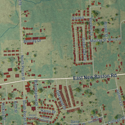 Second close-up of the map of Nash, Texas print showing more streets and buildings