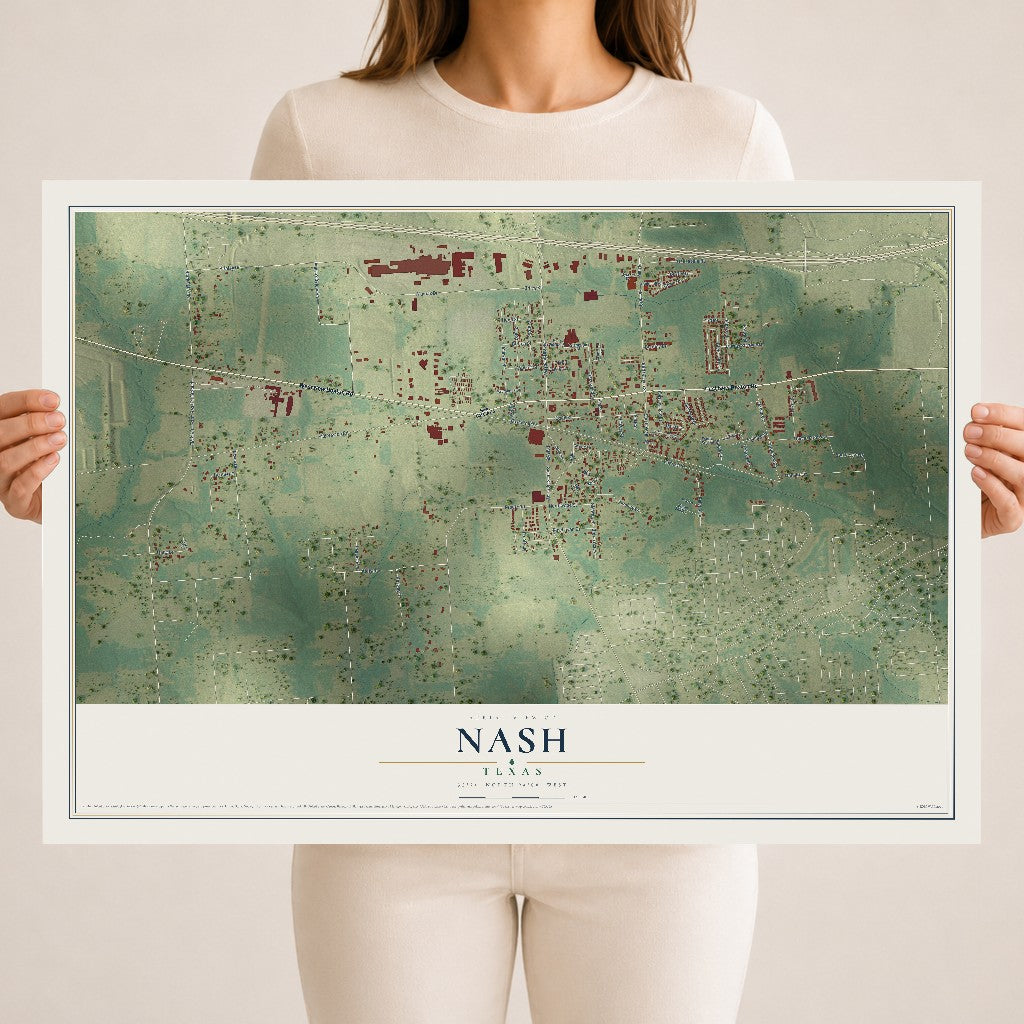 Map of Nash, Texas, 18 x 24 inch unframed archival matte print