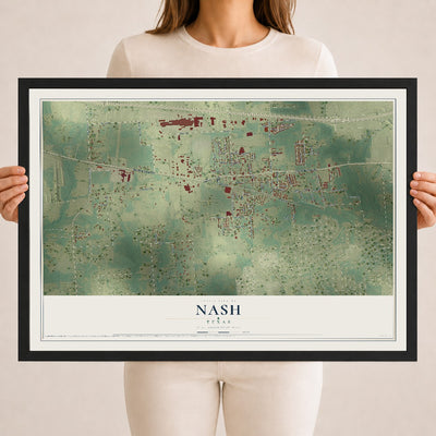 Map of Nash, Texas, 18 x 24 inch print in a black wood frame