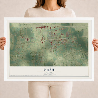 Map of Nash, Texas, 18 x 24 inch print in a white wood frame