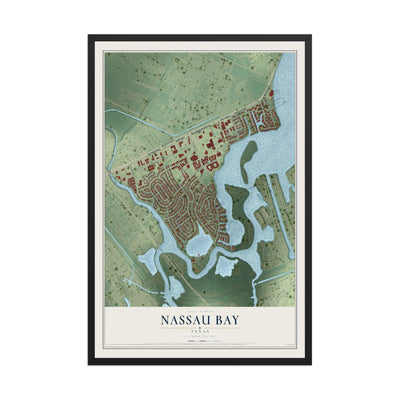 Map of Nassau Bay, Texas, 12 x 18 inch print in a black wood frame