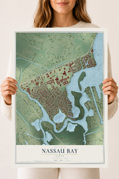 Map of Nassau Bay, Texas, 18 x 24 inch unframed archival matte print