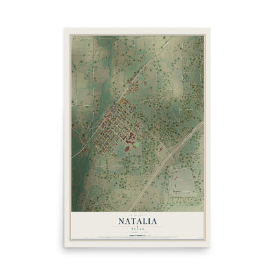 Map of Natalia, Texas, 12 x 18 inch unframed archival matte print