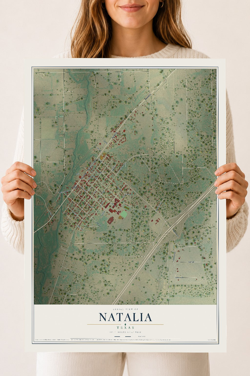 Map of Natalia, Texas, 18 x 24 inch unframed archival matte print