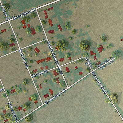 Close-up of the map of Navarro, Texas print showing street and building detail