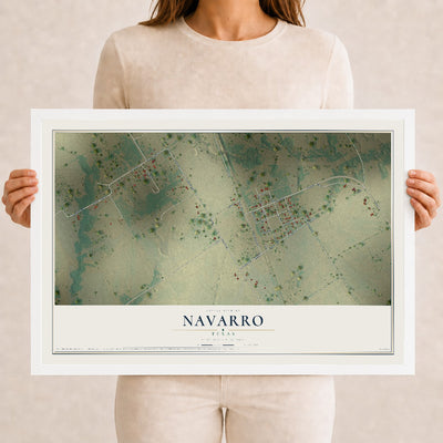 Map of Navarro, Texas, 12 x 18 inch print in a white wood frame