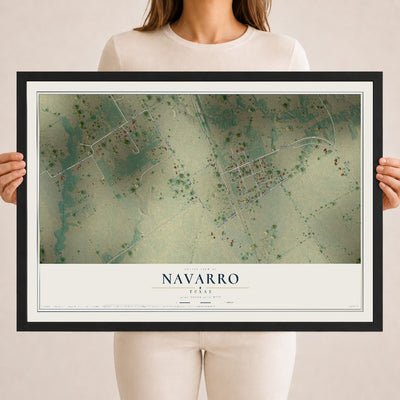 Map of Navarro, Texas, 18 x 24 inch print in a black wood frame