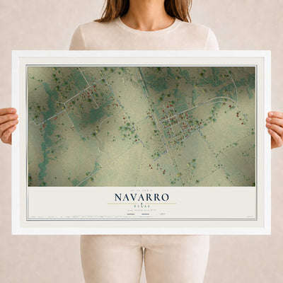Map of Navarro, Texas, 18 x 24 inch print in a white wood frame