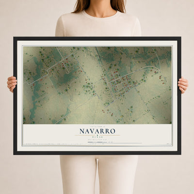 Map of Navarro, Texas, 24 x 36 inch print in a black wood frame