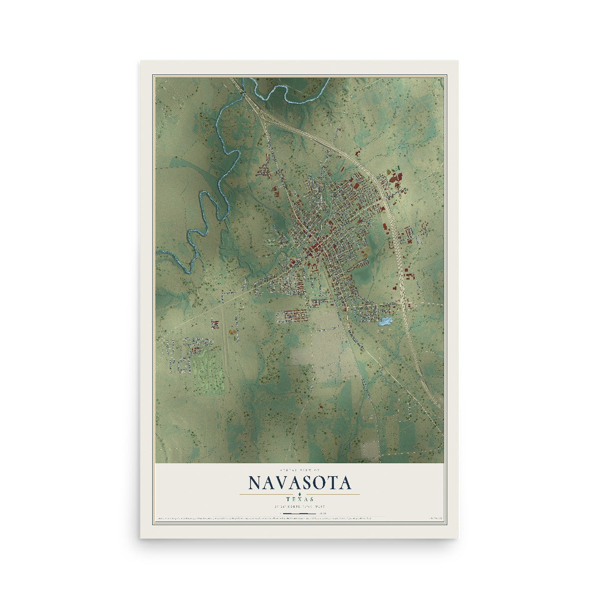 Map of Navasota, Texas, 12 x 18 inch unframed archival matte print