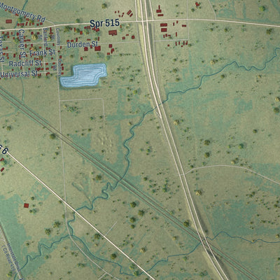 Second close-up of the map of Navasota, Texas print showing more streets and buildings