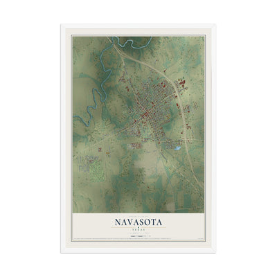 Map of Navasota, Texas, 12 x 18 inch print in a white wood frame