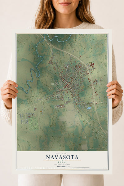 Map of Navasota, Texas, 18 x 24 inch unframed archival matte print