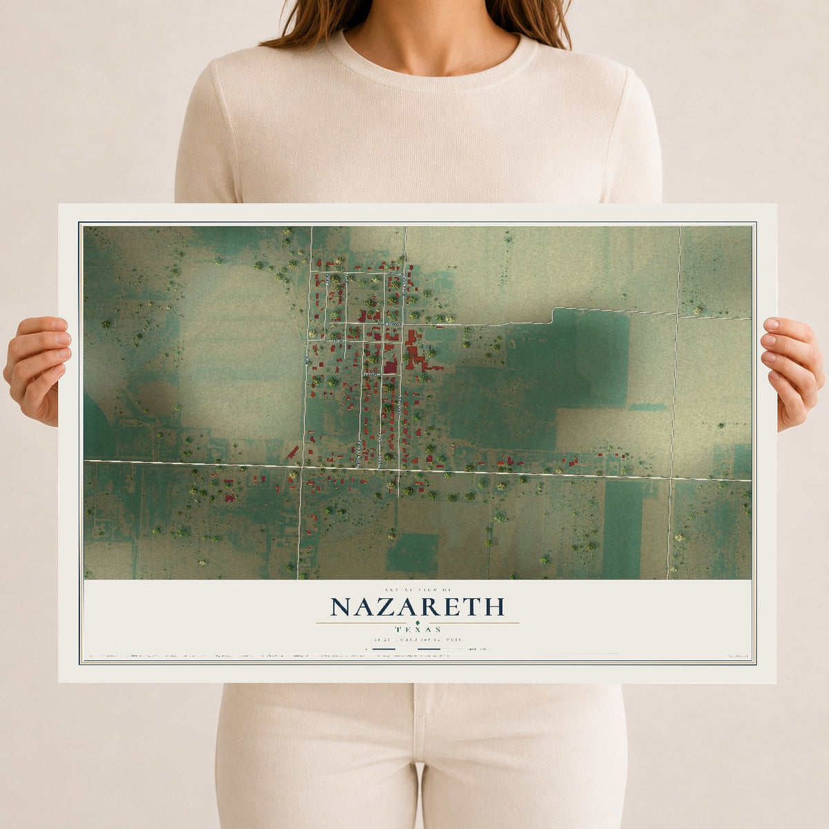 Map of Nazareth, Texas, 12 x 18 inch unframed archival matte print