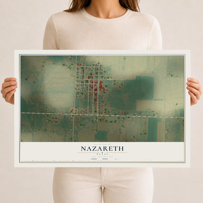 Map of Nazareth, Texas, 12 x 18 inch unframed archival matte print