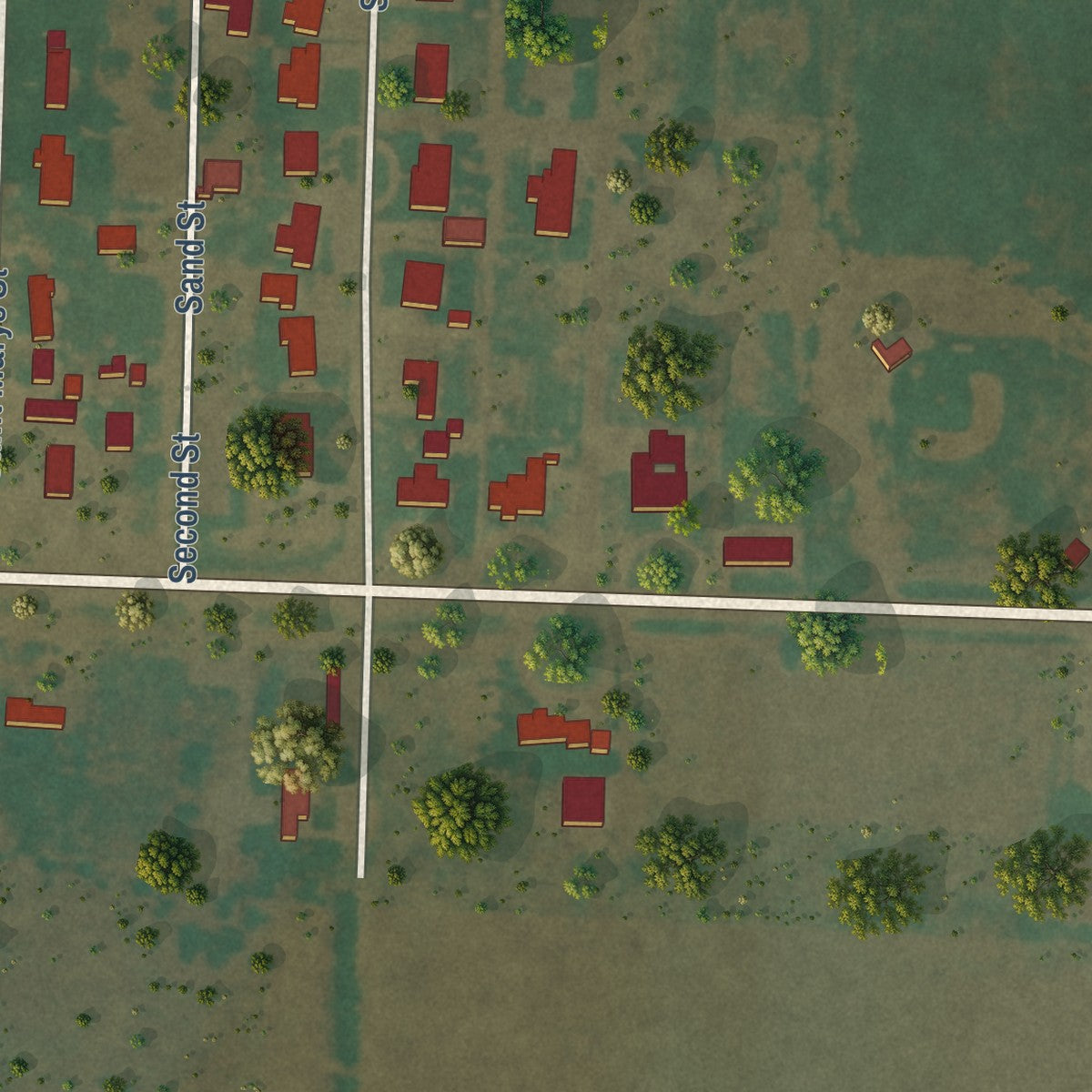 Second close-up of the map of Nazareth, Texas print showing more streets and buildings