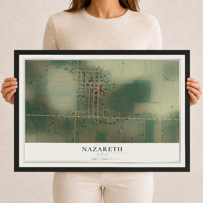 Map of Nazareth, Texas, 12 x 18 inch print in a black wood frame