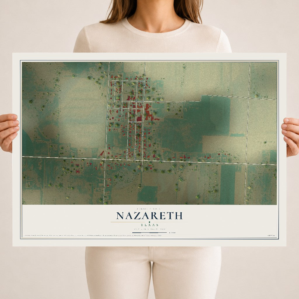 Map of Nazareth, Texas, 18 x 24 inch unframed archival matte print
