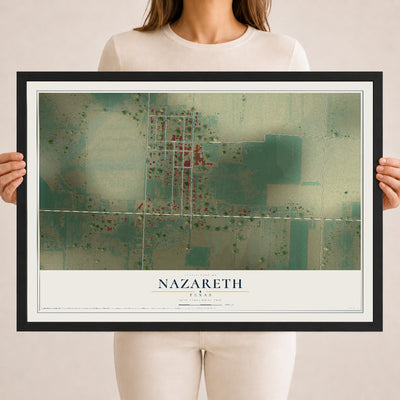 Map of Nazareth, Texas, 18 x 24 inch print in a black wood frame