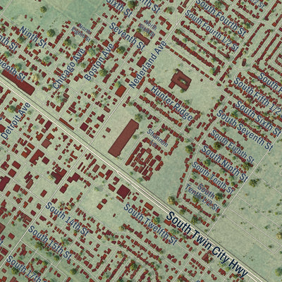 Close-up of the map of Nederland, Texas print showing street and building detail