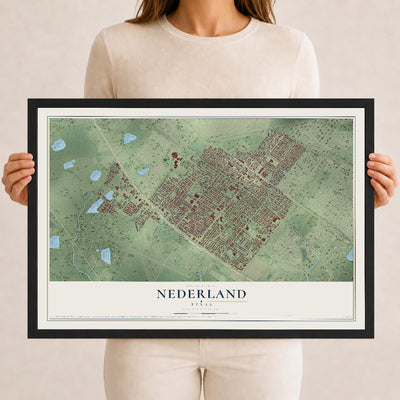 Map of Nederland, Texas, 12 x 18 inch print in a black wood frame