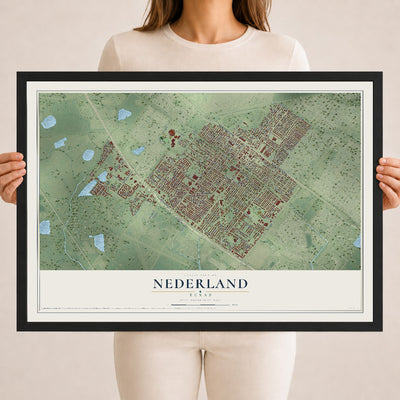 Map of Nederland, Texas, 18 x 24 inch print in a black wood frame