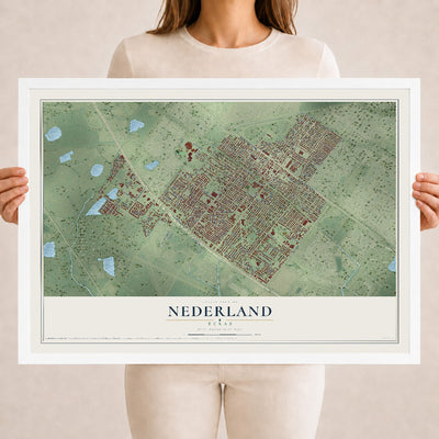 Map of Nederland, Texas, 18 x 24 inch print in a white wood frame