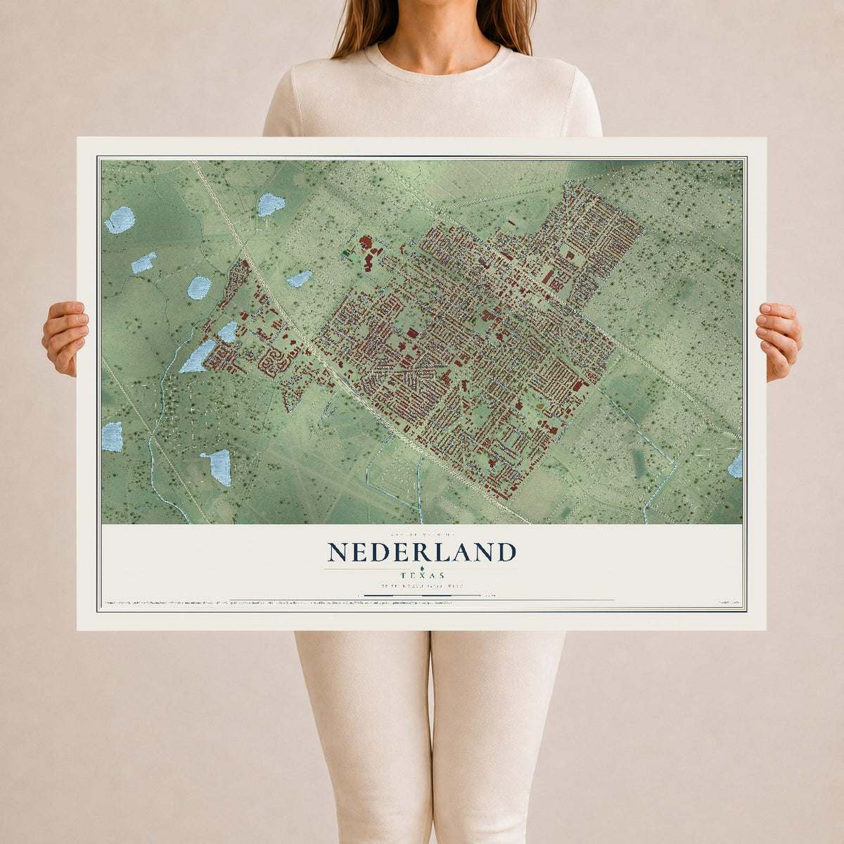 Map of Nederland, Texas, 24 x 36 inch unframed archival matte print