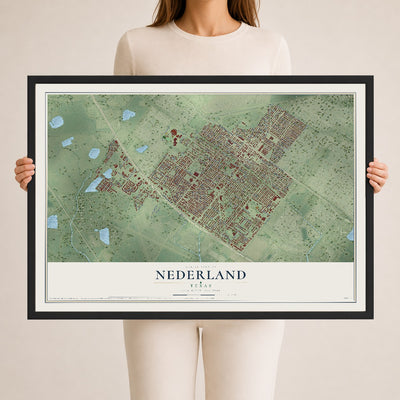 Map of Nederland, Texas, 24 x 36 inch print in a black wood frame