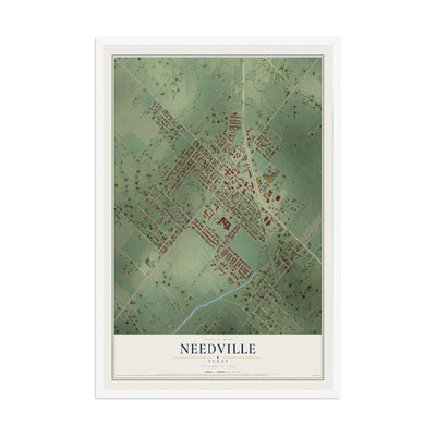 Map of Needville, Texas, 12 x 18 inch print in a white wood frame