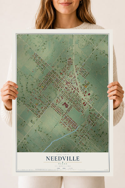 Map of Needville, Texas, 18 x 24 inch unframed archival matte print