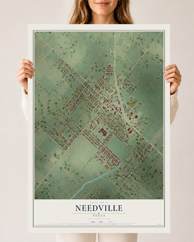Map of Needville, Texas, 24 x 36 inch unframed archival matte print