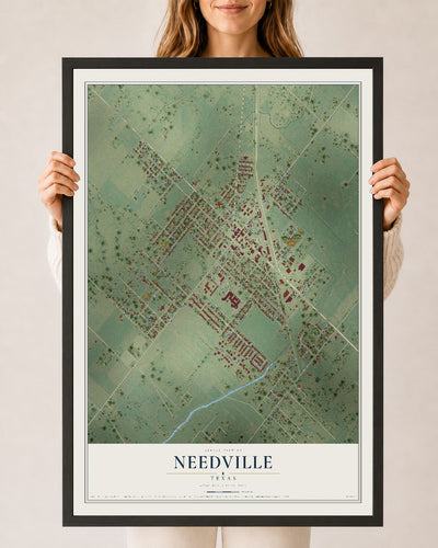 Map of Needville, Texas, 24 x 36 inch print in a black wood frame