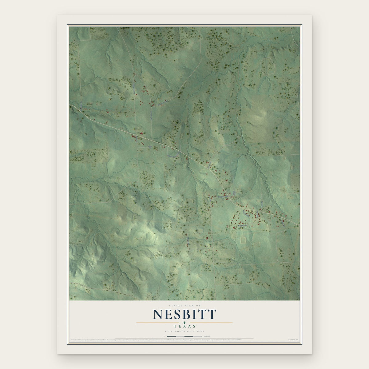 Nesbitt, Texas map print, the full design