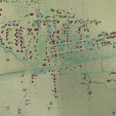 Close-up of the map of Nevada, Texas print showing street and building detail