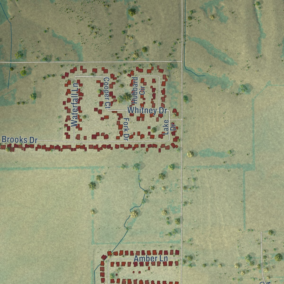 Second close-up of the map of Nevada, Texas print showing more streets and buildings