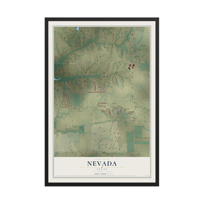 Map of Nevada, Texas, 12 x 18 inch print in a black wood frame