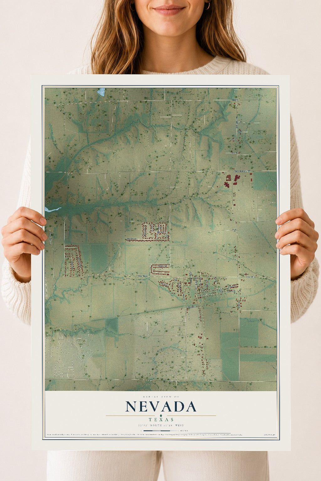 Map of Nevada, Texas, 18 x 24 inch unframed archival matte print