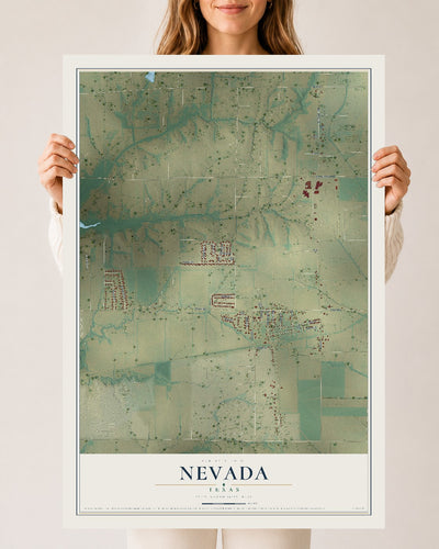 Map of Nevada, Texas, 24 x 36 inch unframed archival matte print