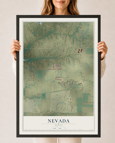 Map of Nevada, Texas, 24 x 36 inch print in a black wood frame