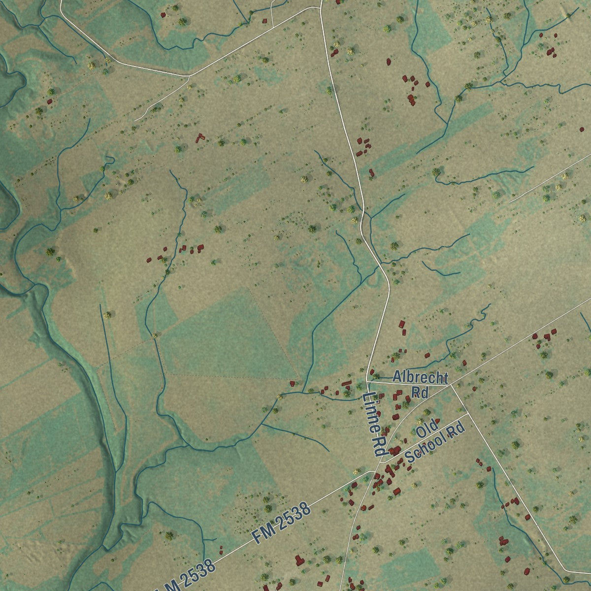 Close-up of the map of New Berlin, Texas print showing street and building detail